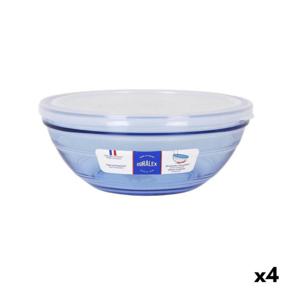 Круглая коробочка для завтраков с крышкой Duralex Стеклянный Синий Ø 20,5 cm (4 штук)
