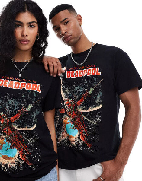 ASOS DESIGN Marvel unisex t-shirt with Deadpool graphic front print in black