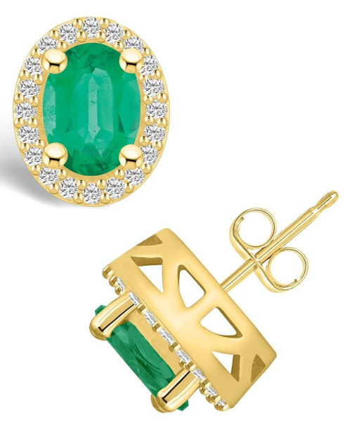 Серьги Macy's Emerald and Diamond Halo Stud