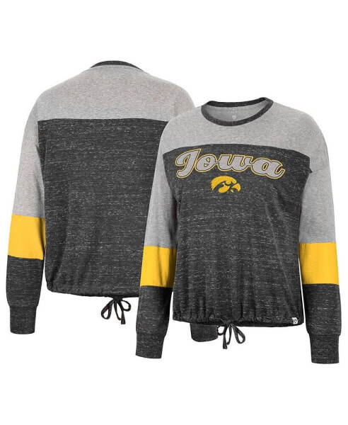 Women's Black Iowa Hawkeyes Joanna Tie Front Long Sleeve T-shirt