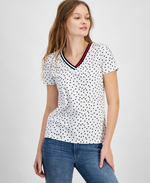 Women's Dot-Print Signature V-Neck Top