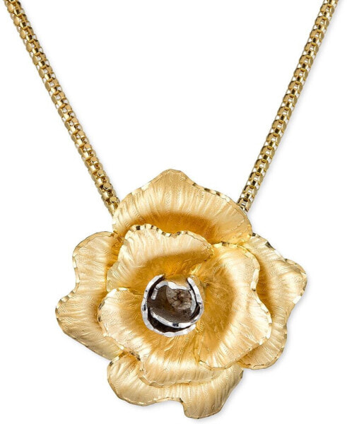 Macy's satin Flower Pendant Necklace in 14k Gold-Plated Sterling Silver, 18" + 2" extender