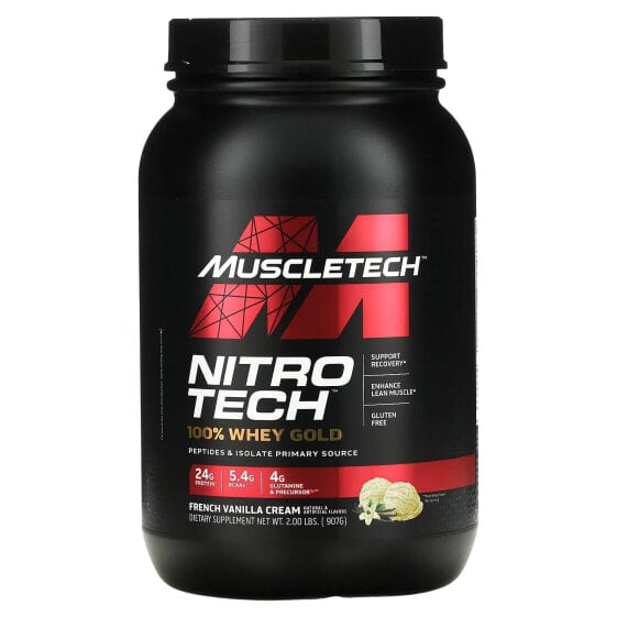 MuscleTech, Nitro Tech, 100% Whey Gold (100% сыворотка), французский ванильный крем, 907 г (2 фунта)