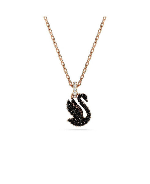 Swarovski swan, Small, Black, Rose Gold-Tone Iconic Swan Pendant Necklace