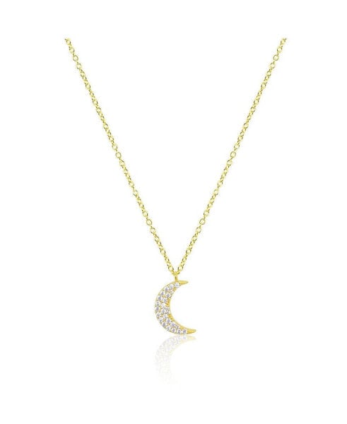 Yellow Gold Tone CZ Moon Charm Necklace