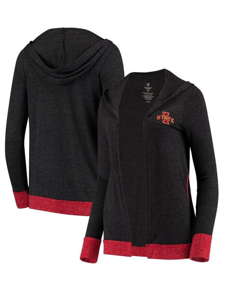 Women's Charcoal Iowa State Cyclones Steeplechase Open Hooded Tri-Blend Cardigan