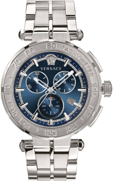 Versace Herren Armbanduhr Greca Chrono 45 mm Datum, Chronograph, Tachymeter Armband Edelstahl VEPM004 20