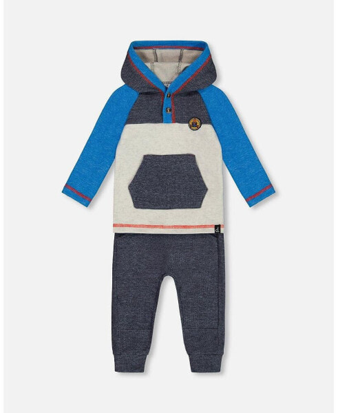 Baby Boys Baby Super Soft Hooded Top And Brushed Jersey Pant Set Navy