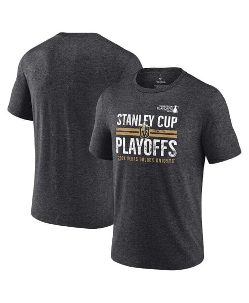 Men's Heather Charcoal Vegas Golden Knights 2024 Stanley Cup Playoffs Crossbar Tri-Blend T-Shirt