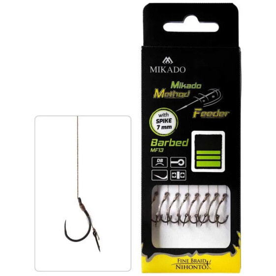 Крючок рыболовный без шипов MIKADO Method Feeder Rig 0,160 мм Barbless запутанный 4 размер, Braid 10 см