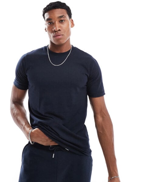 DTT roll sleeve t-shirt in navy