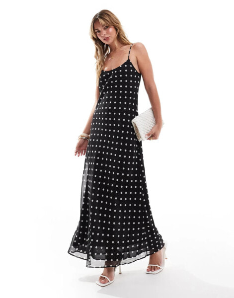 ASOS DEISGN chiffon scoop neck maxi dress in polka dot