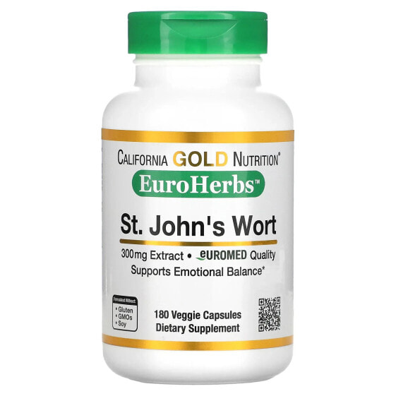 Витамины для нервной системы California Gold Nutrition EuroHerbs, Зверобой Euromed Quality, 300 мг, 60 Веганских капсул