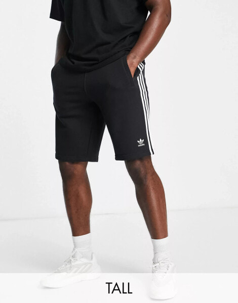 adidas Originals Trefoil Essentials Tall logo 3 stripe shorts in black