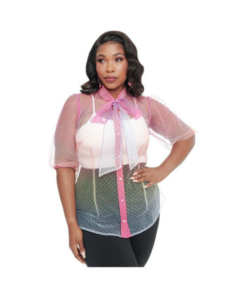 Plus Size 3/4 Sleeve Tie Neck Gwen Blouse