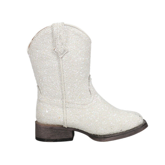 Roper Galore Glitter Square Toe Cowboy Toddler Girls White Casual Boots 09-017-
