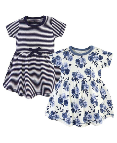 Baby Girls Baby ganic Cotton Short-Sleeve Dresses 2pk, Navy Floral