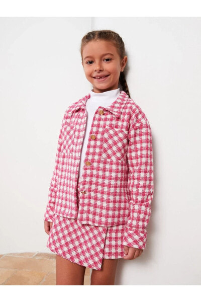 Детская одежда LC WAIKIKI Футболка-куртка для девочки с длинным рукавом Ekose Uzun Kollu Kız Çocuk Gömlek Ceket