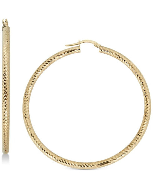 Textured Hoop Earrings in 14k Gold, 50mm, Made in Italy