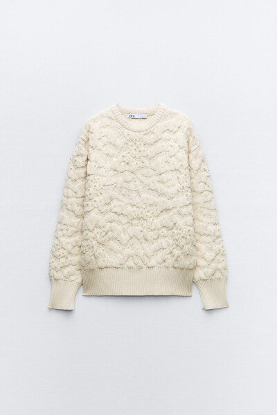 Textured pearl bead knit sweater