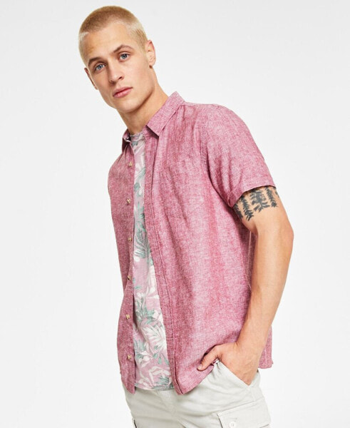 Men's Blake Linen Chambray Short Sleeve Button-Front Shirt, Created for Macy's