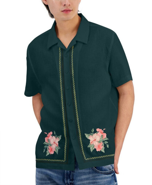 Men's Linen Embroidered Floral Shirt