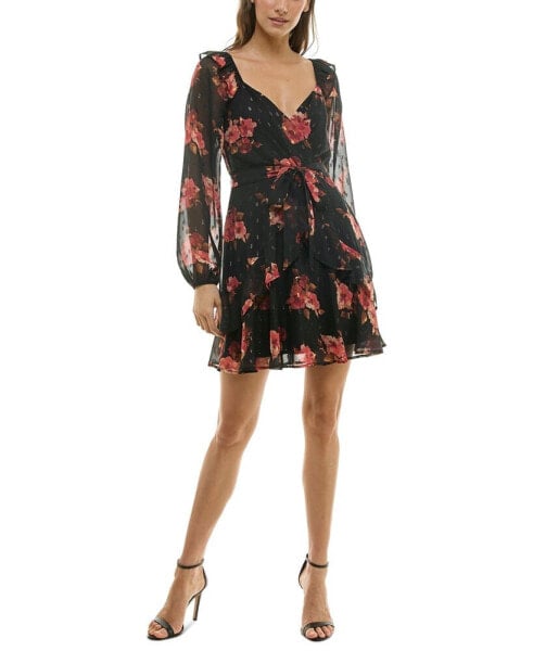 Juniors' Floral-Print Chiffon Mini Dress