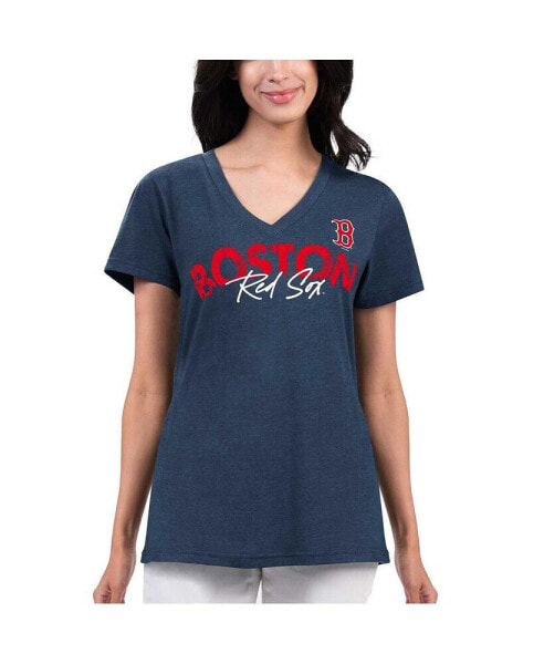 Women's Navy Distressed Boston Red Sox Key Move V-Neck T-shirt