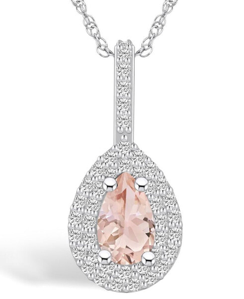 Morganite (3/4 Ct. T.W.) and Diamond (3/8 Ct. T.W.) Halo Pendant Necklace in 14K White Gold