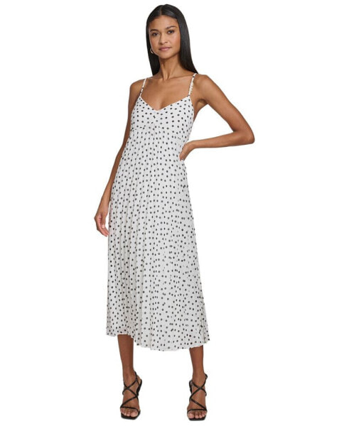 Women's Polka-Dot Pleated A-Line Dress