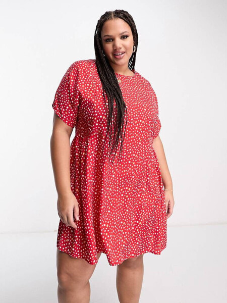 Wednesday's Girl Curve smudge spot mini smock dress in red