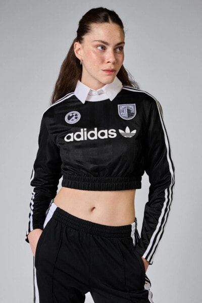 Футболка Adidas uzun kollu crop черная женская