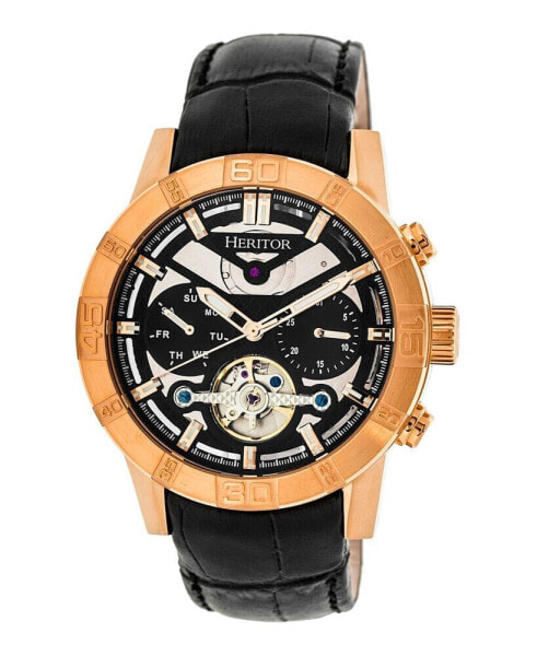 Automatic Rose Gold & Black Leather Watches 44mm