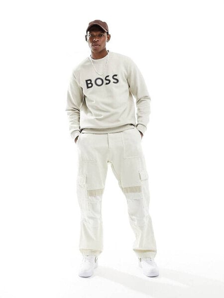 BOSS Green Salbo 1 sweatshirt in cream