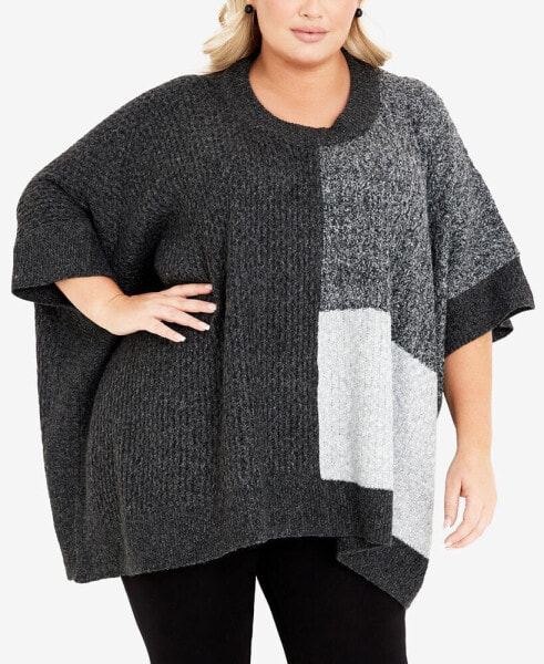 Plus Size Mia Round Neck Poncho Sweater