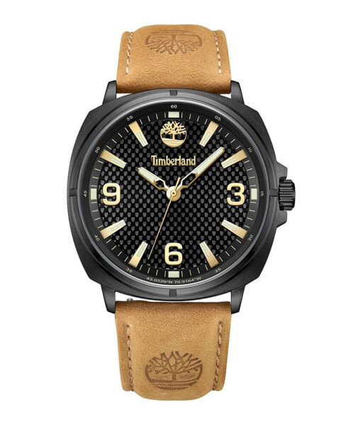 Men's Bailard Wheat Genuine Leather Strap Watch, 44mm