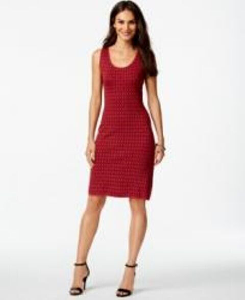 Inc International Concepts Printed Scoop Neck A Line Dress Red S