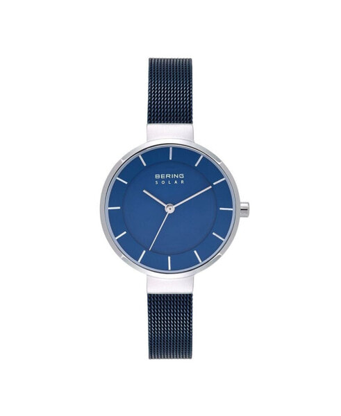 Women's Solar Powered Blue Stainless Steel Mesh Bracelet Watch 31mm