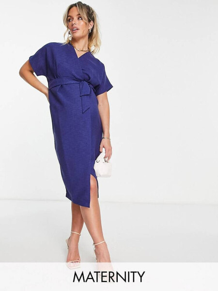 Closet London Maternity kimono wrap dress in navy