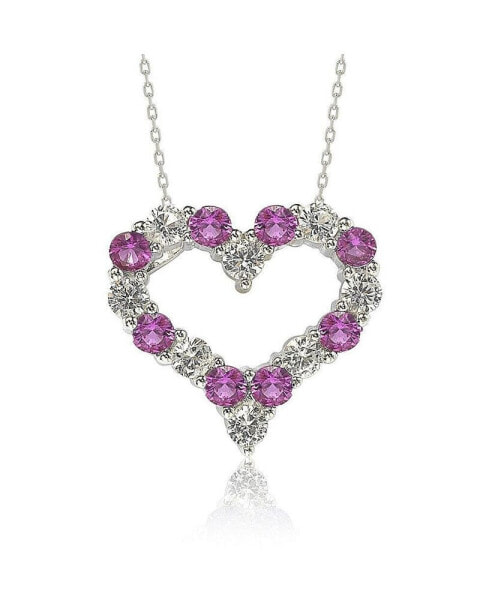 Pink Sapphire & Lab-Grown White Sapphire Alternating Heart Eternity Pendant Necklace in Sterling Silver by Suzy Levian
