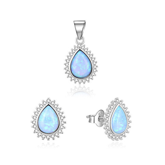 Charming jewelry set with blue opals AGSET231L (pendant, earrings)