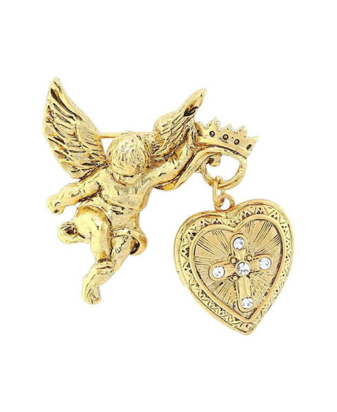 14K Gold-Dipped Crystal Glory of The Cross Fob Locket Brooch