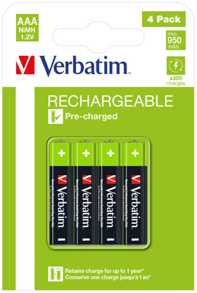 Одноразовые батарейки AAA Verbatim Nickel-Metal Hydride (NiMH) 4 шт. 1.2 V 950 mAh