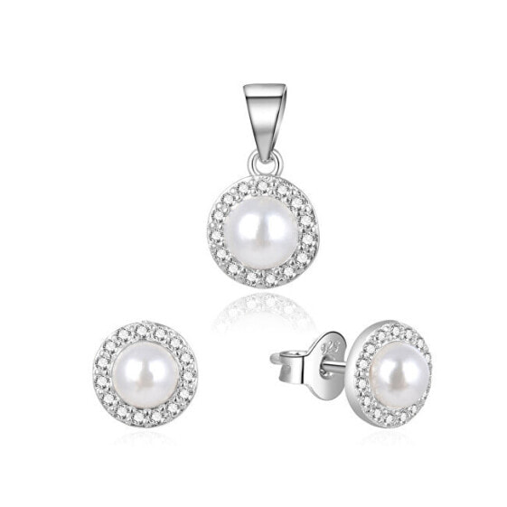 Charming silver jewelry set with real pearls AGSET270PL (pendant, earrings)
