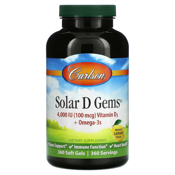 Solar D Gems® , Vitamin D3 + Omega-3s, Natural Lemon , 360 Soft Gels