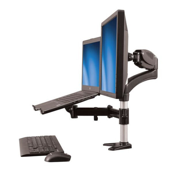 Desk-Mount Monitor Arm with Laptop Stand - Full Motion - Articulating - Clamp - 8 kg - 38.1 cm (15") - 68.6 cm (27") - 100 x 100 mm - Aluminium - Black