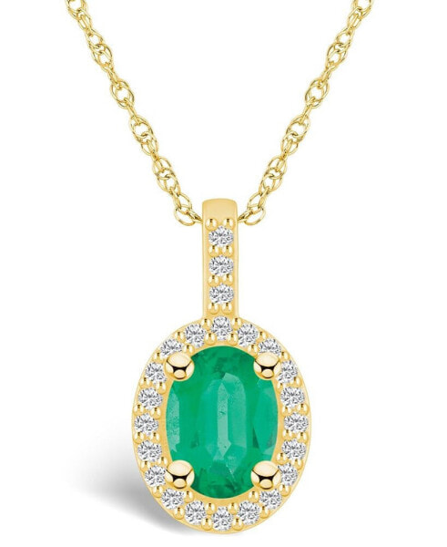 Emerald (1-1/5 Ct. t.w.) and Diamond (1/4 Ct. t.w.) Halo Pendant Necklace