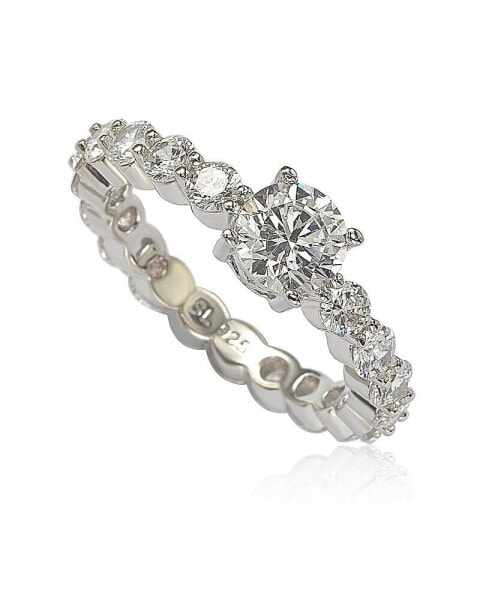 Suzy Levian Sterling Silver Round Cut Cubic Zirconia Bridal Eternity Band Ring