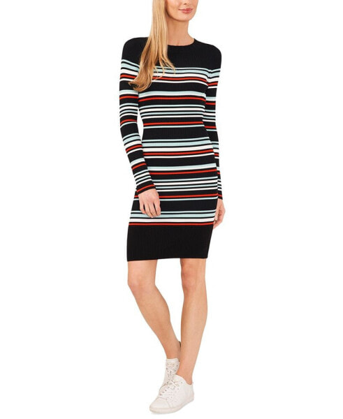 Women's Striped Rib Knit Sweater Dress