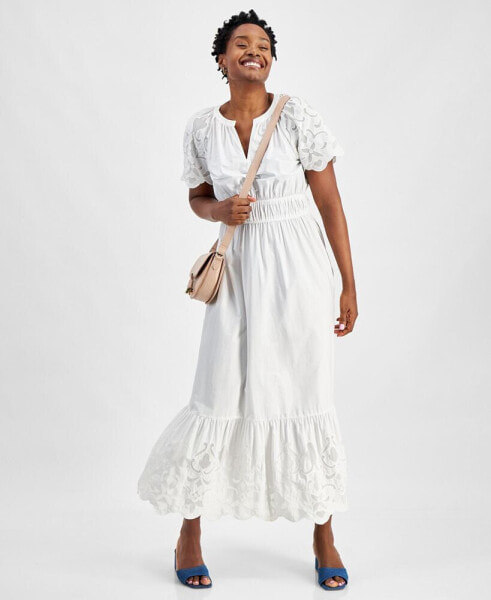 Women's Cotton Embroidered Maxi Dress, Created for Macy's